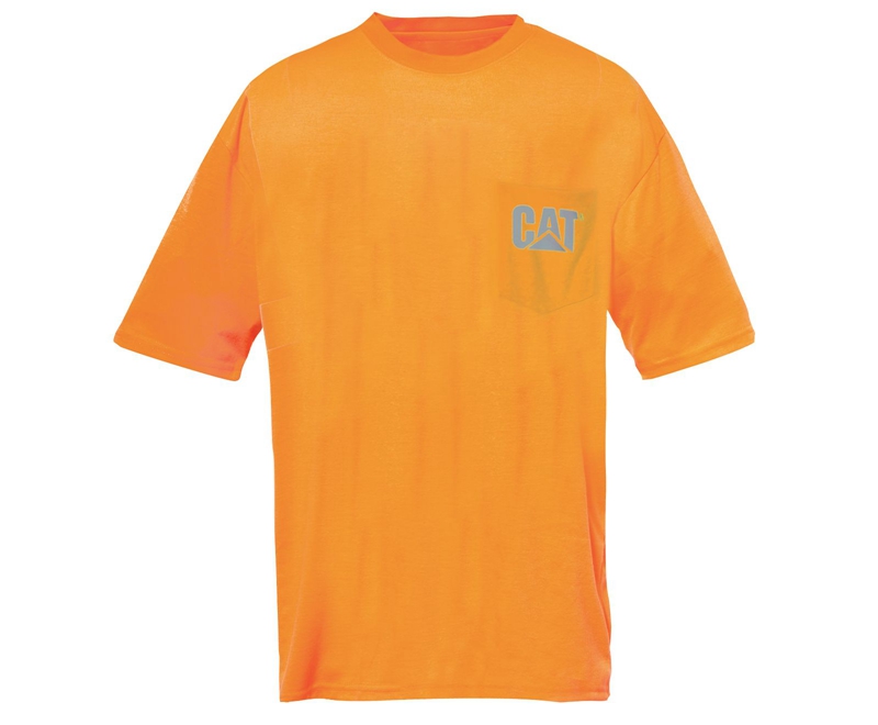 Caterpillar Hi-Vis Trademark Pocket T-shirts Heren Oranje | AVYQO-2789