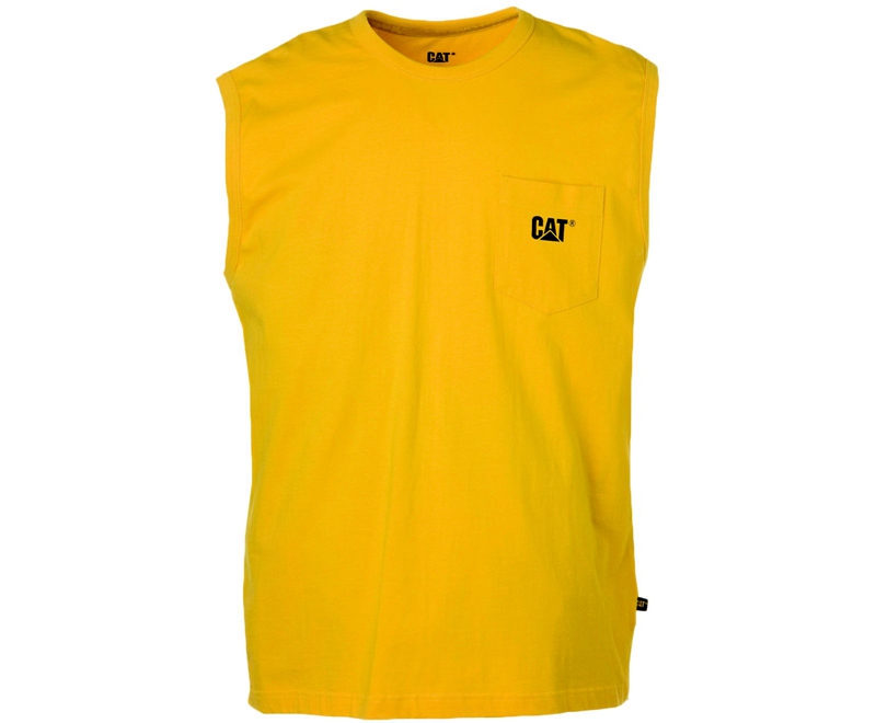 Caterpillar Trademark Mouwloos Pocket T-shirts Heren Geel | JSITB-1826