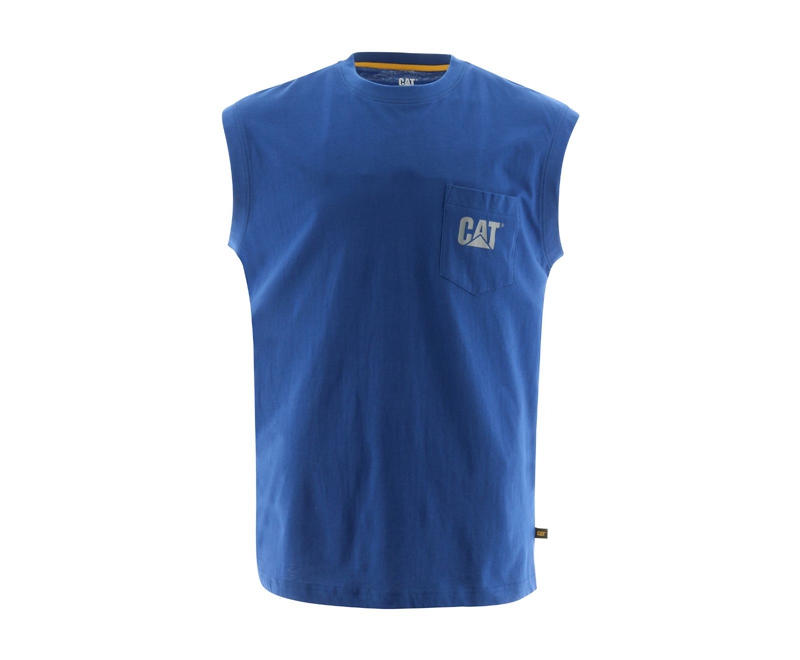 Caterpillar Trademark Mouwloos Pocket T-shirts Heren Lichtblauw | NQGOT-1825