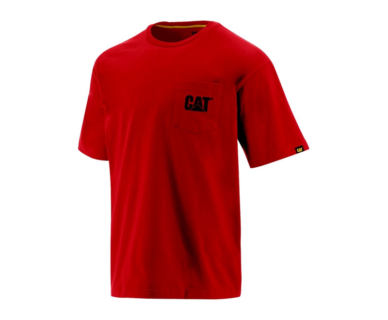 Caterpillar Trademark Pocket T-shirts Heren Rood | SZYED-6280