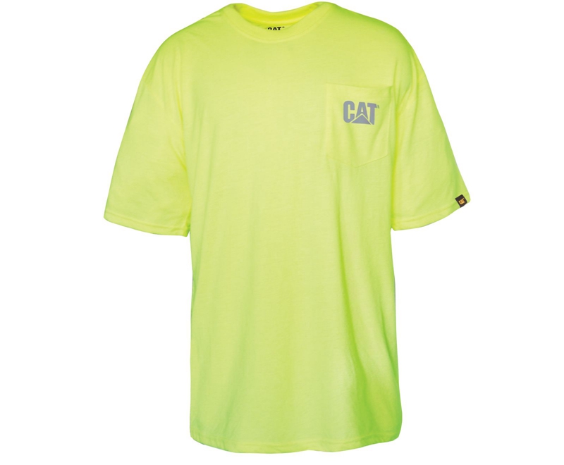 Caterpillar Hi-Vis Trademark Pocket T-shirts Heren Geel | XDSPQ-3826