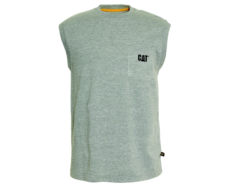 Caterpillar Trademark Mouwloos Pocket T-shirts Heren Grijs | HOIQG-7631