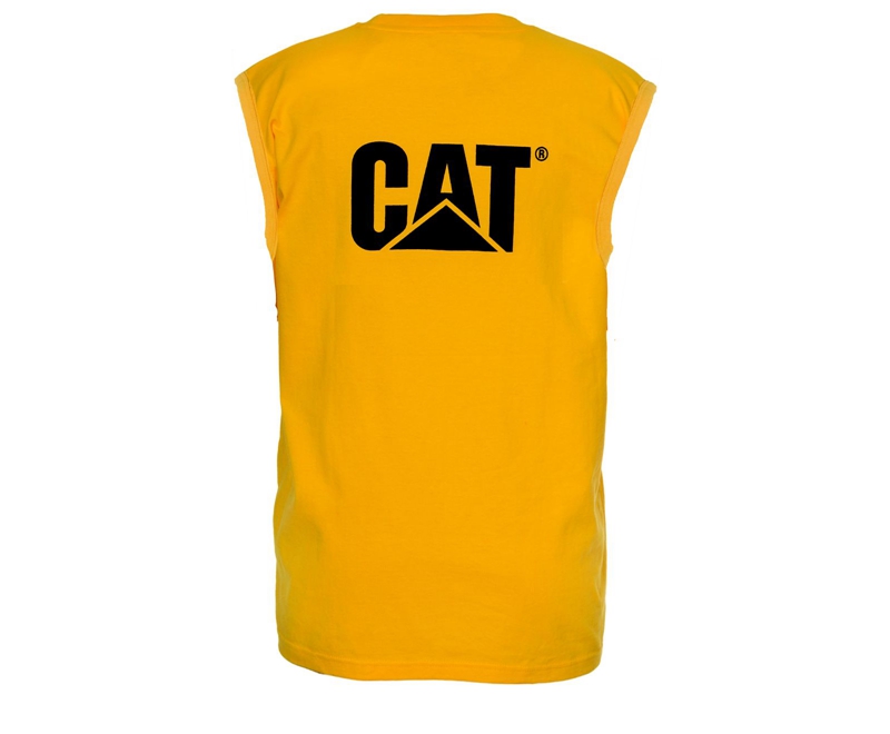 Caterpillar Trademark Mouwloos Pocket T-shirts Heren Geel | JSITB-1826
