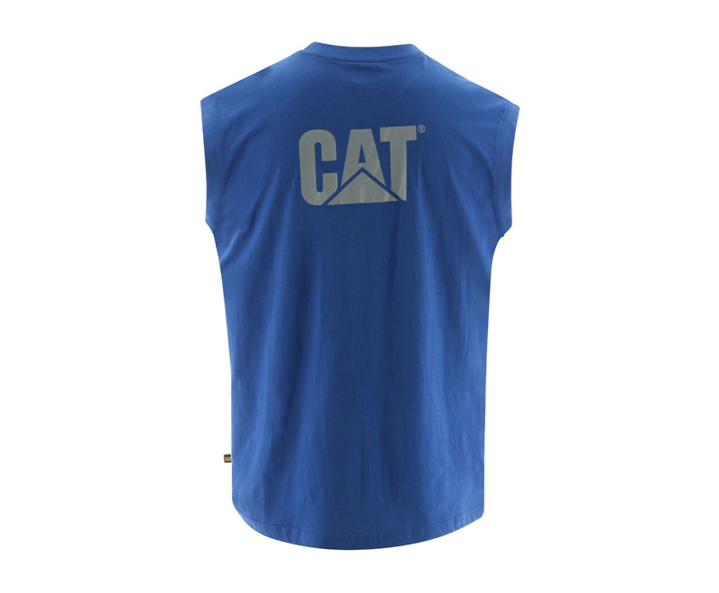 Caterpillar Trademark Mouwloos Pocket T-shirts Heren Lichtblauw | NQGOT-1825