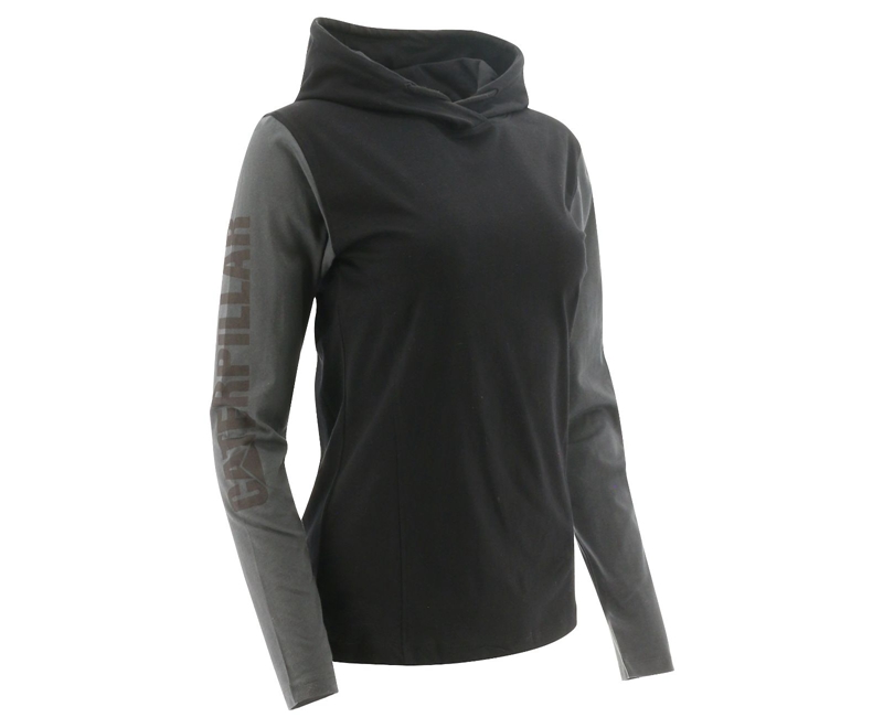 Caterpillar UPF Met Capuchon Banner Long Sleeve Sweatshirt Dames Zwart | DWSBM-8021
